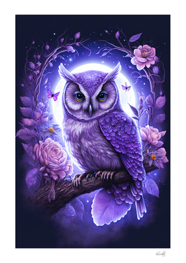 gorgeous purple owl with flowers