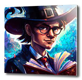 Magician with black hat and book