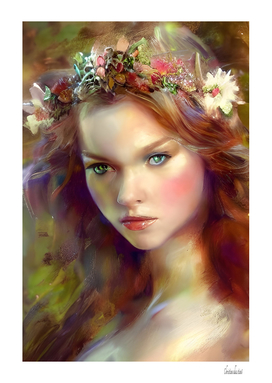 Dreamy kitschy Maiden with Flower Wreath