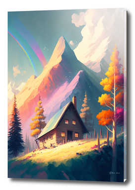 Farmhouse drawn in soft pastel colors