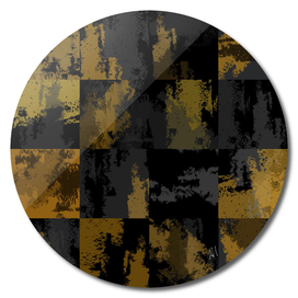Watercolor Abstract Squares Black Yellow Gold Checkerboard
