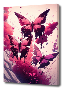 Wonderful three beautiful burgundy butterflies