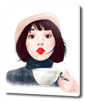 French woman with coffee