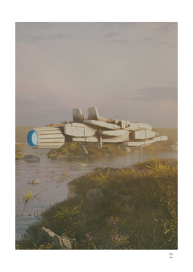 Spaceship Landing 3D Surrealism Render Artwork