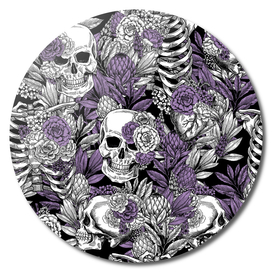Skulls and Flowers Purple Violet Gothic Horror Rock and Roll