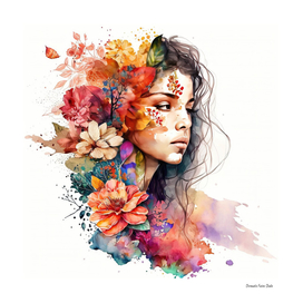 Watercolor Floral Woman #7