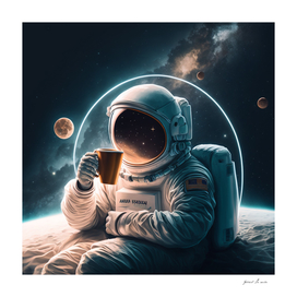 Astronalta drinking coffee