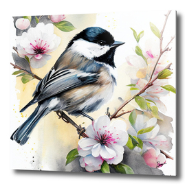 Chickadee Watercolor Digital Art Print