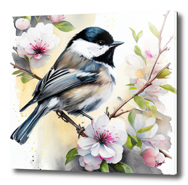 Chickadee Watercolor Digital Art Print