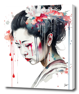 Japanese Geisha Watercolor Digital Art Print