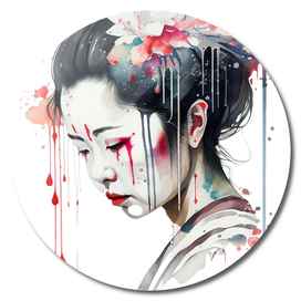 Japanese Geisha Watercolor Digital Art Print