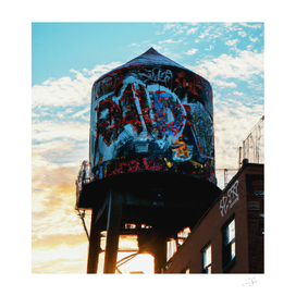 Another NYC water tower at sunset | street art aesthetic