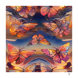 sunset sun, shining through, butterfly wings