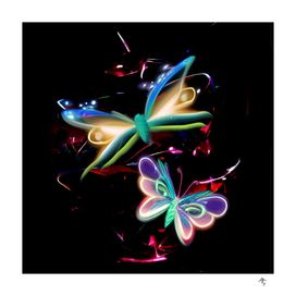 butterflies, glow, neon, ribbons, quilling, surrealism