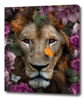 Lion and flowers