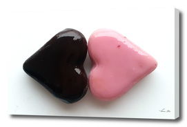 Two Sweet Colorful Marzipan hearts