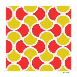 Retro Wave Pattern Red Poppy and Lemon