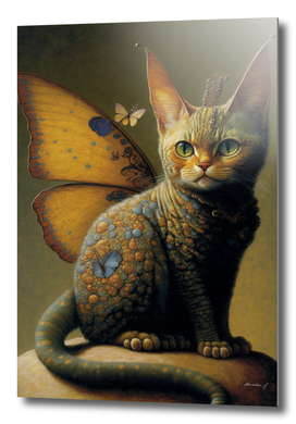 Vintage Cat Dragon with Butterfly Wings