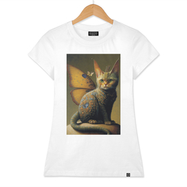 Vintage Cat Dragon with Butterfly Wings
