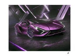 Lamborghini  in watercolor-sports car