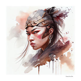 Watercolor Asian Warrior Woman #1
