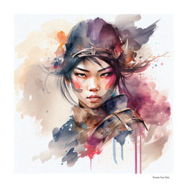 Watercolor Asian Warrior Woman #3