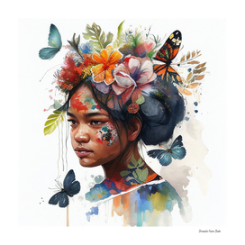-Watercolor Floral Indonesian Native Woman #2