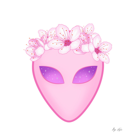Pink alien with floral wreath