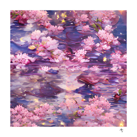spring, sakura, flowers, water, e