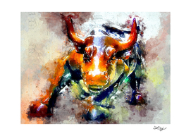 Watercolor Wall Street Bull