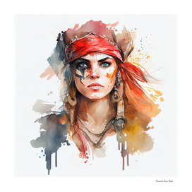Watercolor Pirate Woman #3