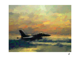 F-16 fighter plane in watercolor