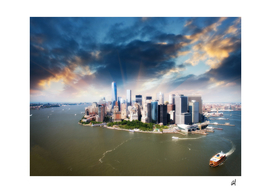 beautiful island of manhattan helicopter view