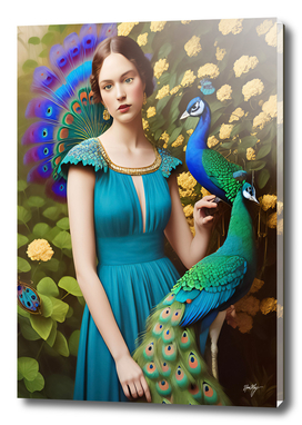 Nouveau Peacocks with Pensive Woman