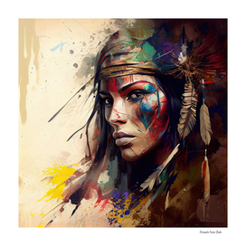 Watercolor Powerful American Native Warrior Woman #4