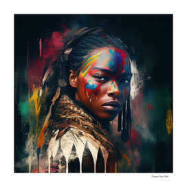 Watercolor Powerful American Native Warrior Woman #1