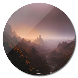 Mystic Full Moon over Fantasy Red Rock Valley Digital AI Art