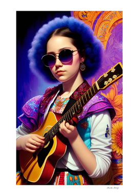 Fashion student playing guitar