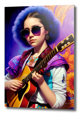 Fashion student playing guitar