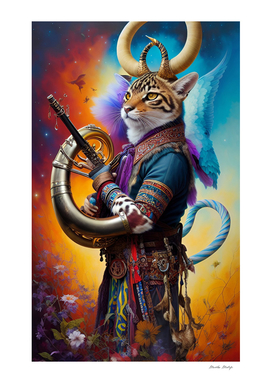 Musical cat with horns