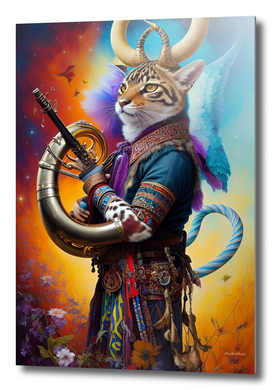 Musical cat with horns