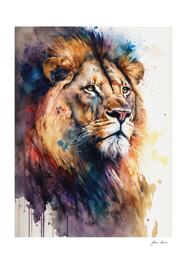 colorful watercolor lion