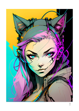 Cyber Cat Girl Artwork Illustrations