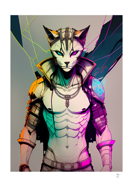 Cyber cat warrior artwork