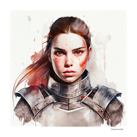 Watercolor Medieval Soldier Woman #2