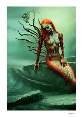Bloody and gory sexy Redhead Zombie Mermaid