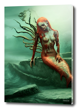 Bloody and gory sexy Redhead Zombie Mermaid