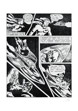 Black and white vintage comics space battle scene