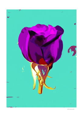 purple rose with gold stem and green background