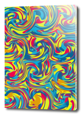 red blue and yellow curly painting abstract